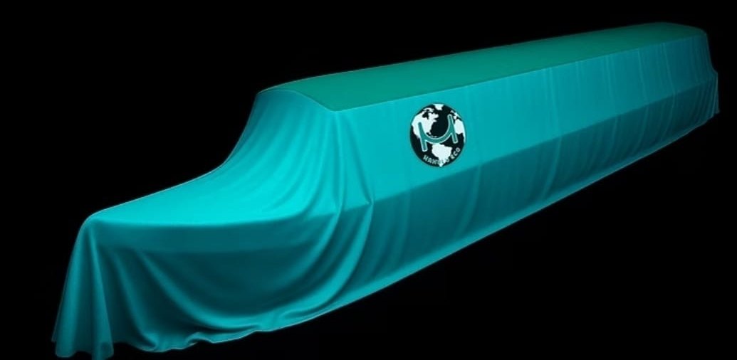 The Mahulu narrowboat under a teal cover, awaiting its unveiling